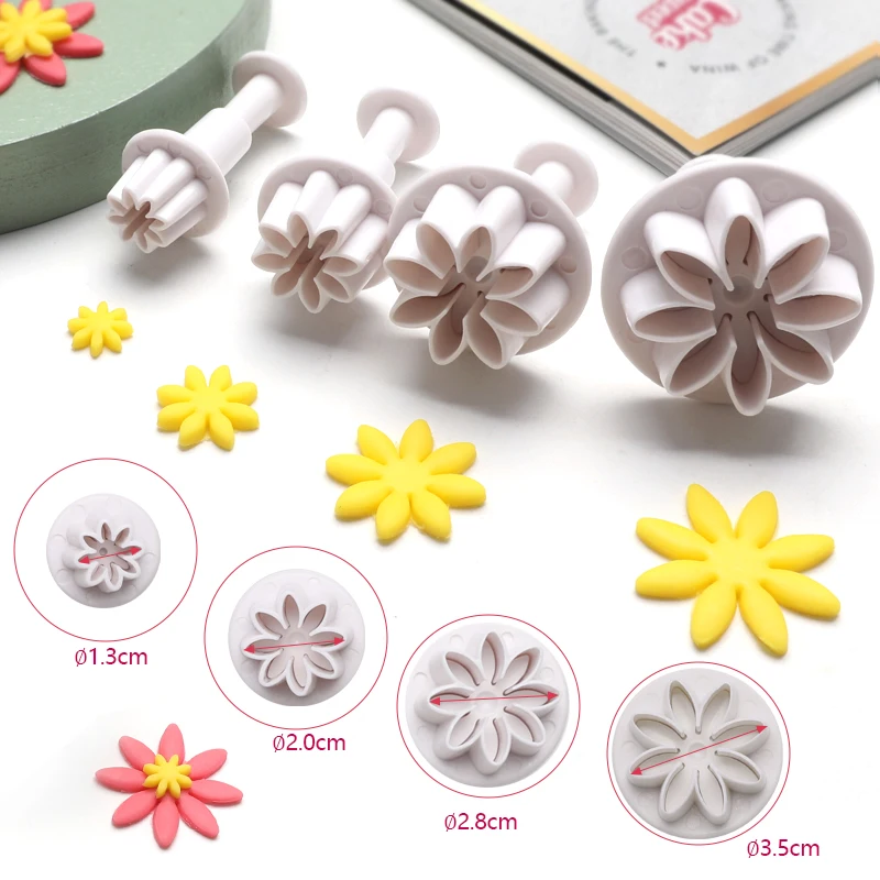4 pieces flower shape white plastic press custom cookie cutter