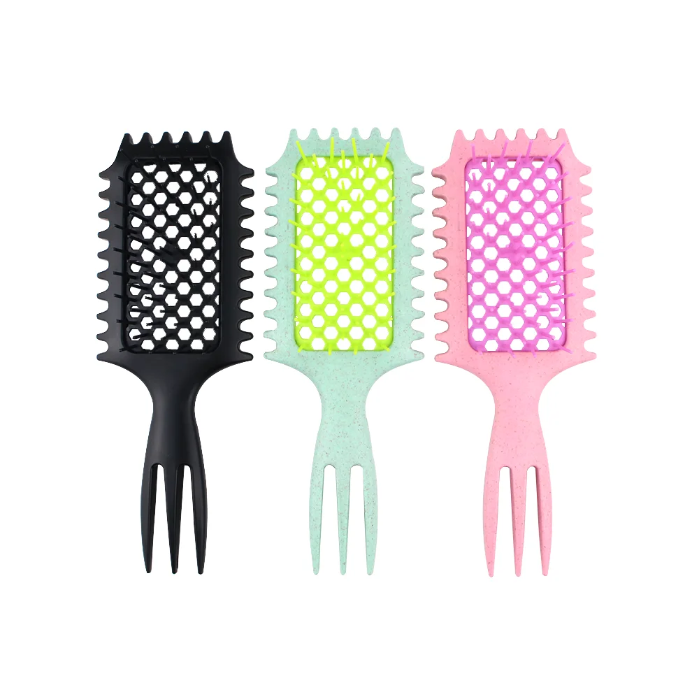New Design customized logo hair brush Hollowed out scalp massage comb hair brush Wheat straw Detangling Vent Shower Hair Brush