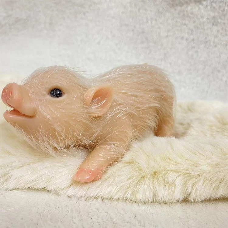 Cute pure silicone lifelike pig reborn pet mini soft pink pig with hair