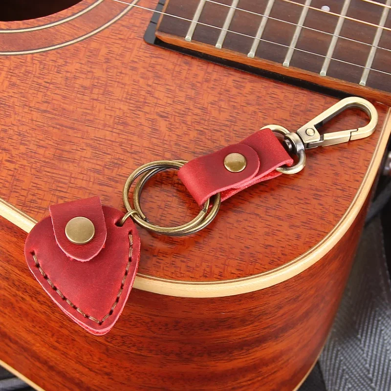 YY Stocked Genuine Leather Guitar Pick Holder Portable Guitar Pick Case Music Instrument Plectrum Cover for Musicians