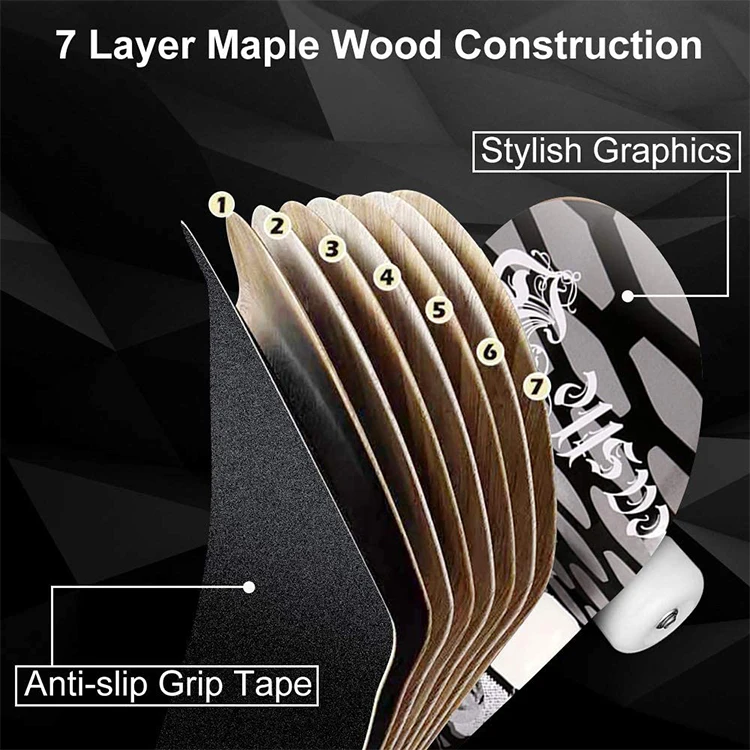
Wholesale Custom Print PU Casting Skateboard Wheels Non-slip 7-ply Maple Plywood Skate Board 
