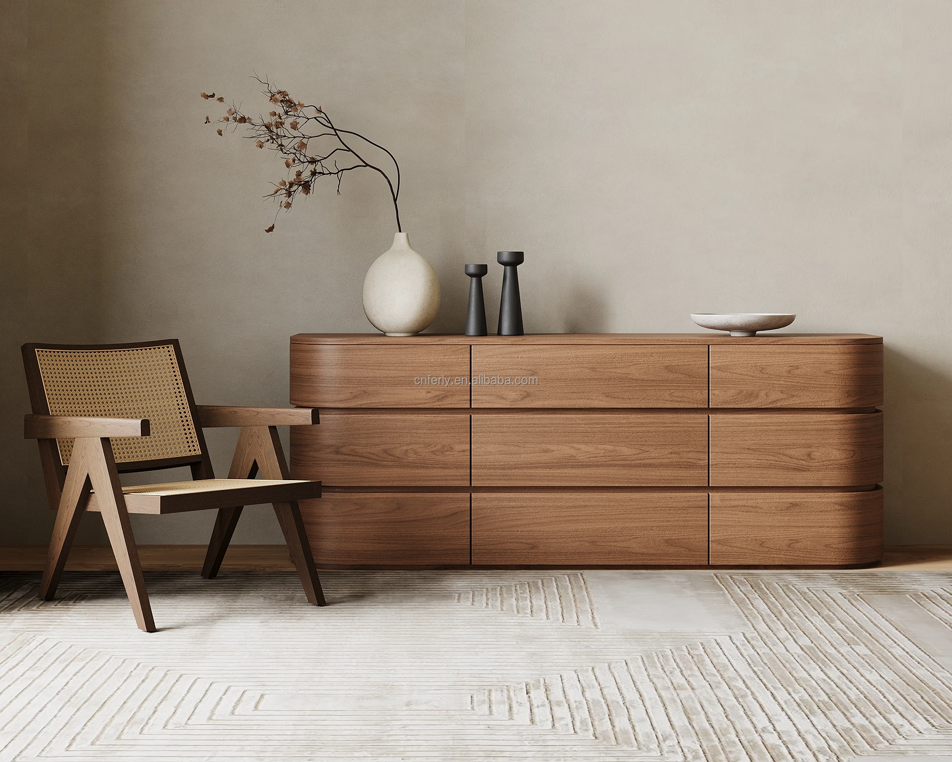 FERLY Luxury Bedroom Furniture Modern American Design Dresser Chest Table Sets Oak 9 Drawer Dresser