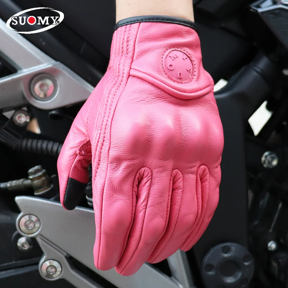 Women Motorbike Gloves Genuine Leather Motorcycle Protective Gloves Goatskin Biker Scooter Cycling Gloves