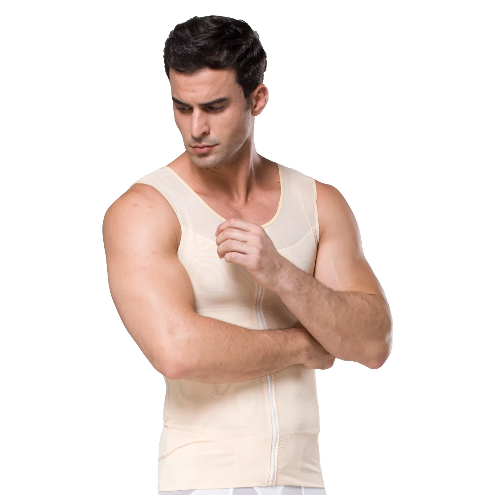 Mens Slimming Body Shaper with Zipper Compression Shirt Tight Fitting Sleeveless Slim Shapewear Tank Tops