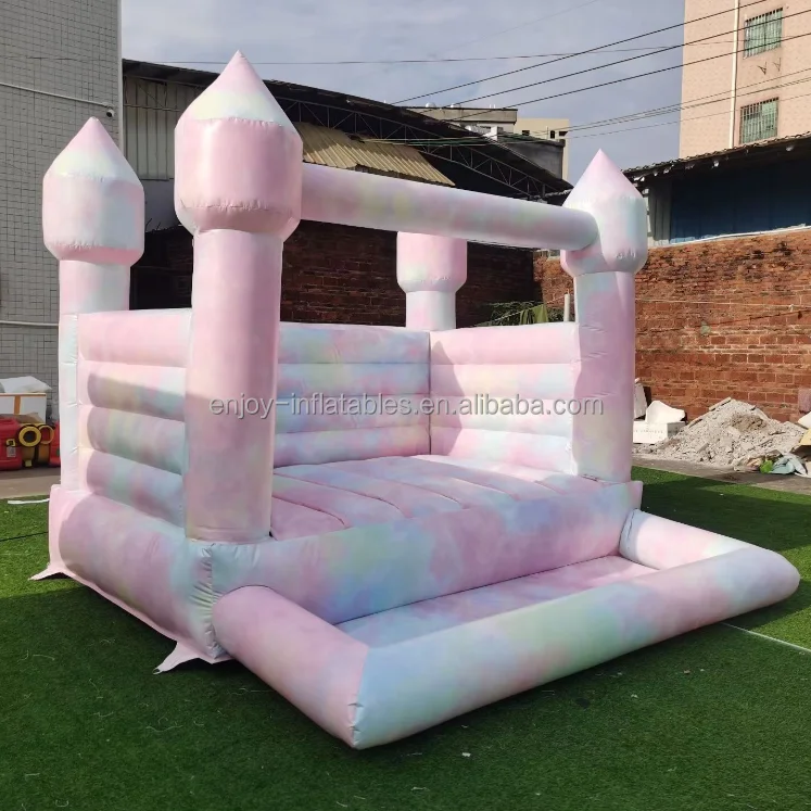 Outdoor commercial inflatable white bounce house combo with ball pit and slide inflatable castle water slide pool
