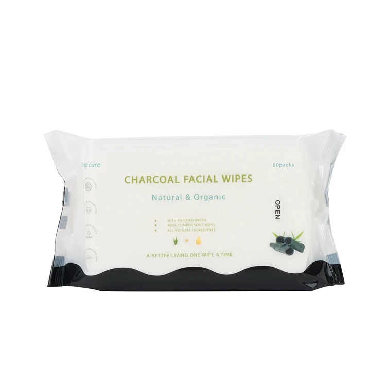 Factory direct supply 60 count charcoal makeup remove wipes with lid cleansing facial wet wipes
