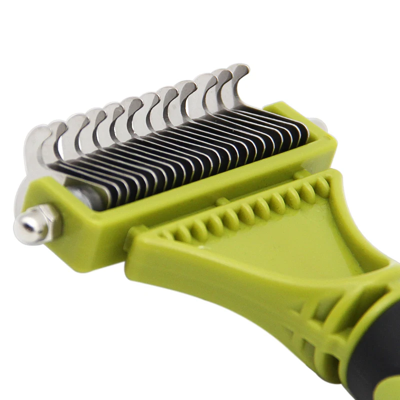 2021 double side threaded handle self clean pet brush comb grooming  pet hair remover brush