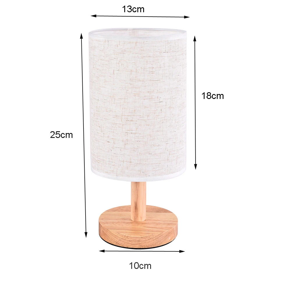Bedroom Bedside LED Night Light Wooden Small USB Table Lamp Warm White Desk Reading Lamp with Round Fabric Shade for Kid Room