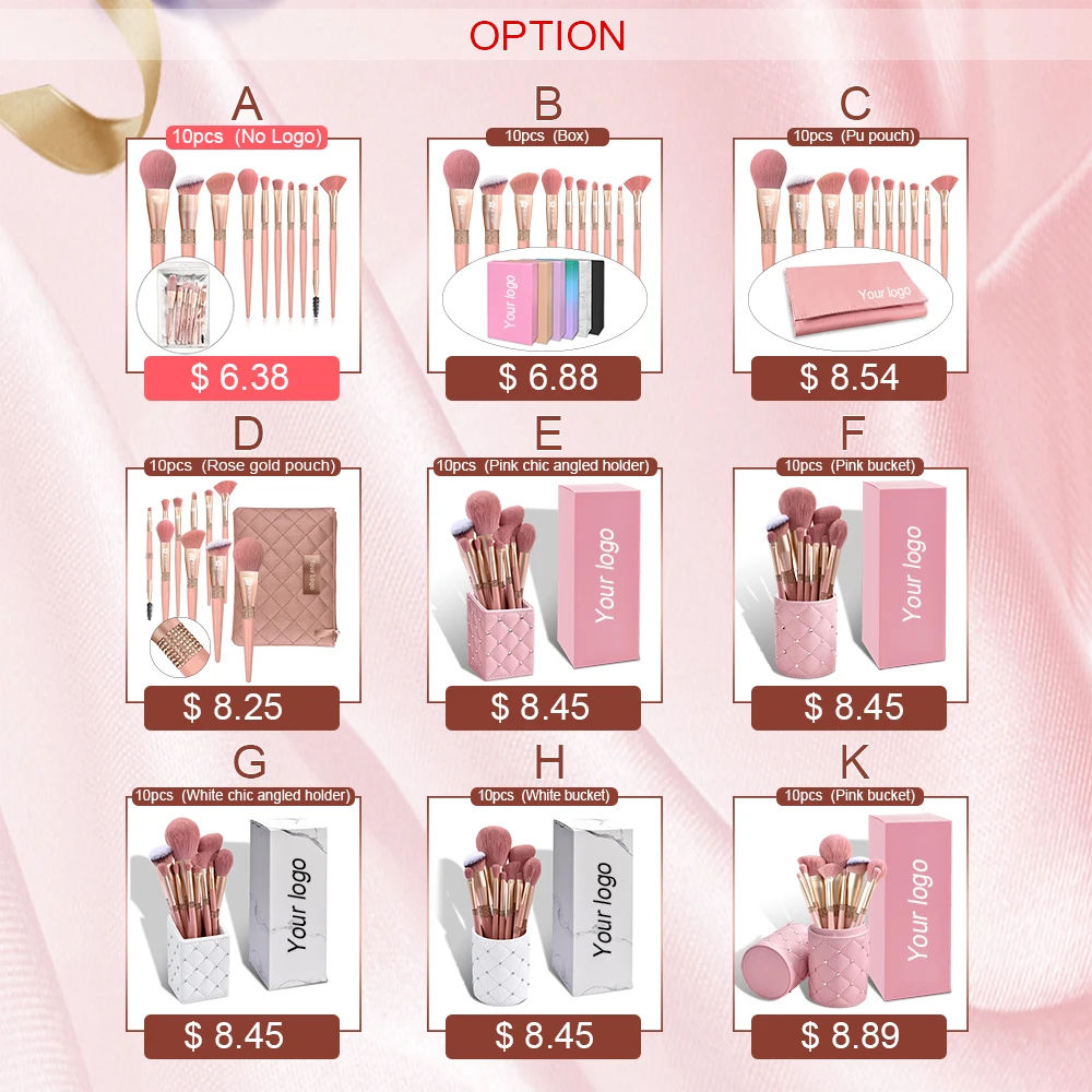 BUEART luxury bling pink private label glitter vegan makeup brushes set holder rose gold brush diamond custom logo package box