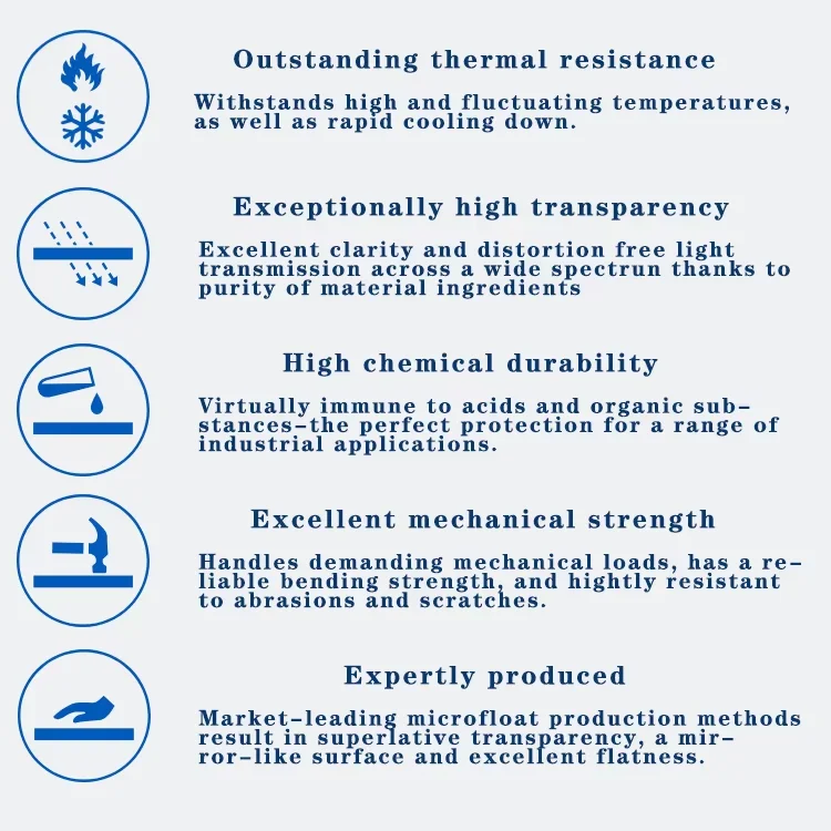 tempered borosilicate flat glass manufacturer alkali acid resistance boro float glass heat resistant plate