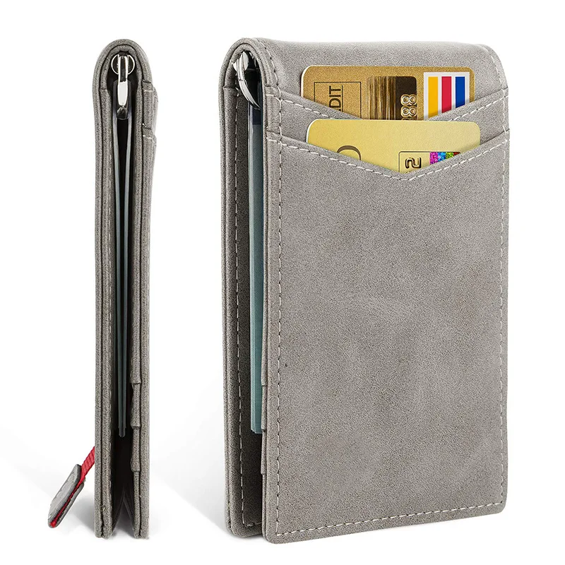 Retro men slim real leather money clip wallet rfid