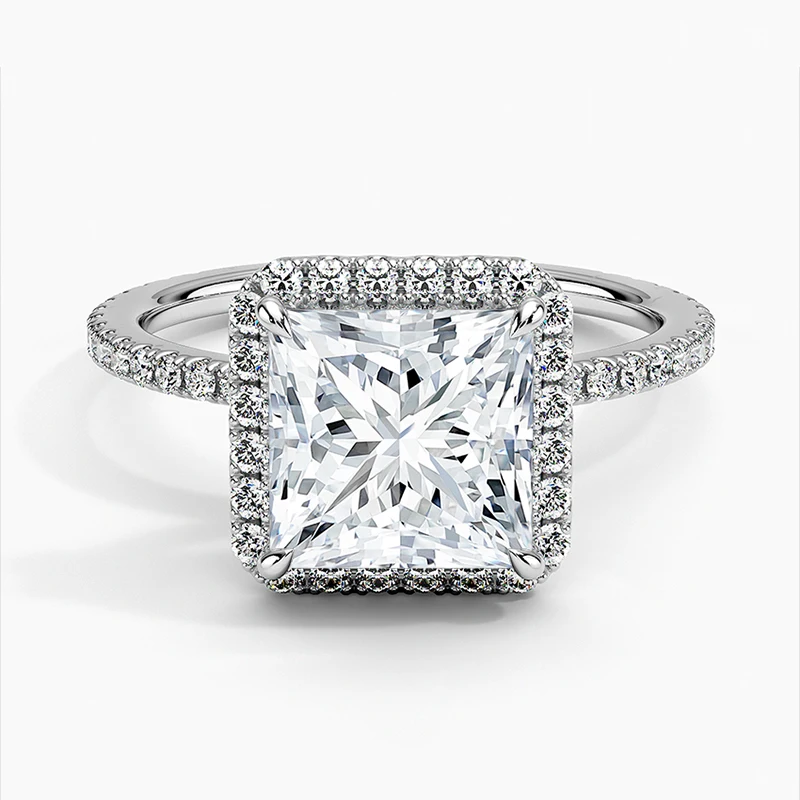 Luxury Ring Jewelry 925 Sterling Silver Princess Cut Diamond Full Pave Cz Square Shape Finger Rings for Women