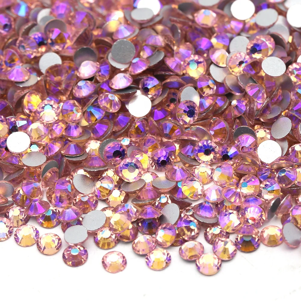 Fashion Lt.Rose AB Color Flatback Round Rhinestones Beads Non Hotfix Glass Crystals for DIY Craft Decoration