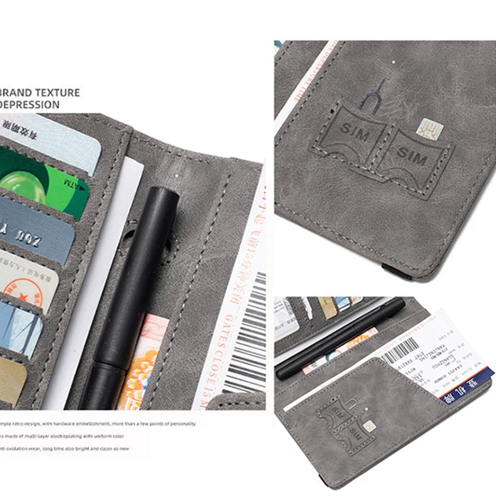 Multi-functional PU Leather Passport Cover Case with 6 Card Slots &Pen Holder Family Travel Wallet RFID Blocking Passport Holder