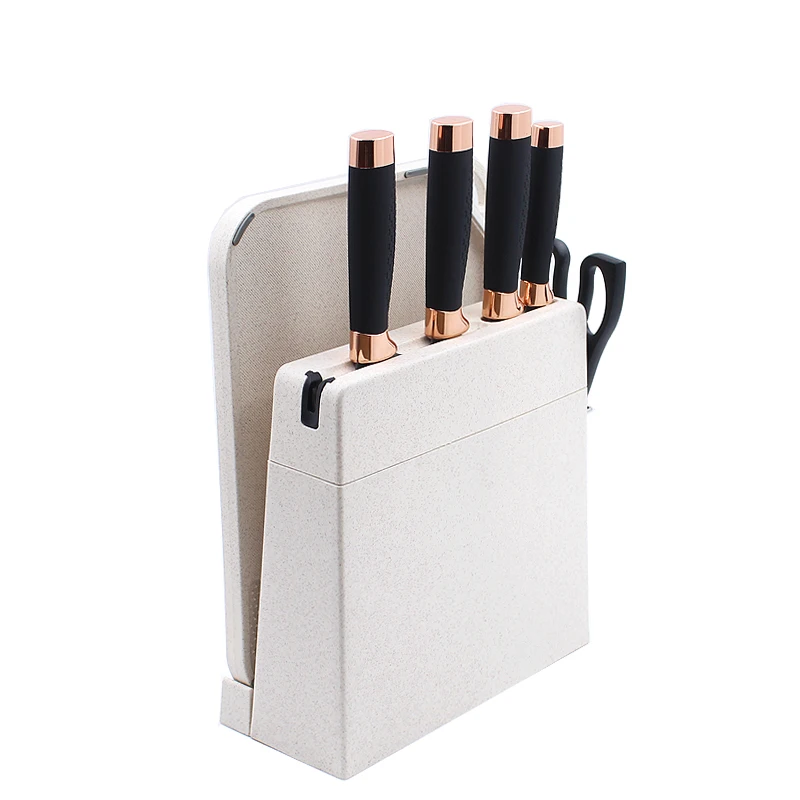 hot wheat-straw knife set block with sharpener and cutting board kitchen scissors