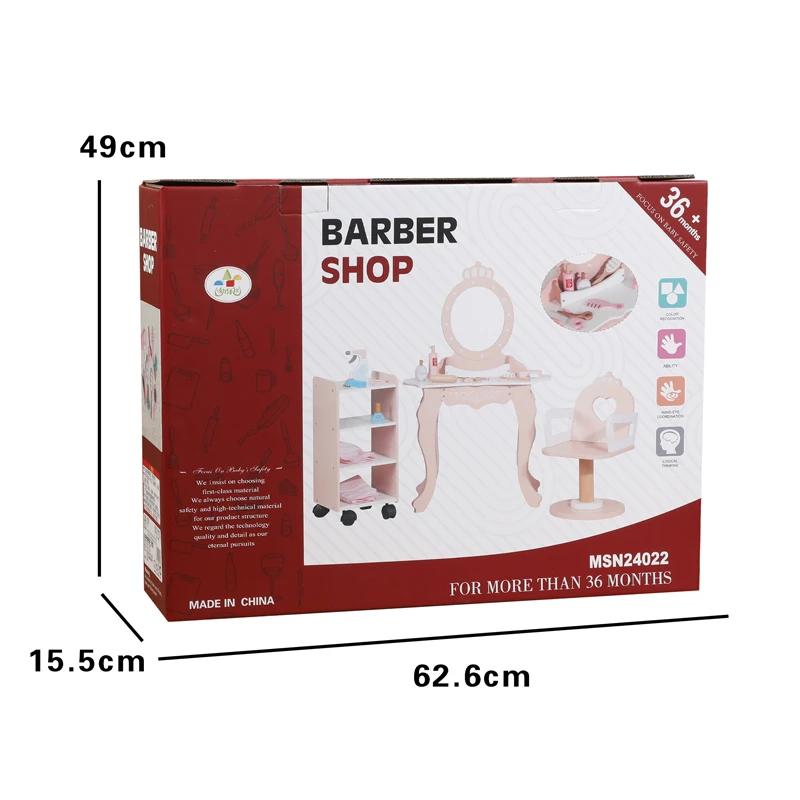 Toys for Play Home Unisex Barbershop & Hair Salon Beauty Hair Dresser Tools Combination Swivel Chair Trolley Dresser Made Wood