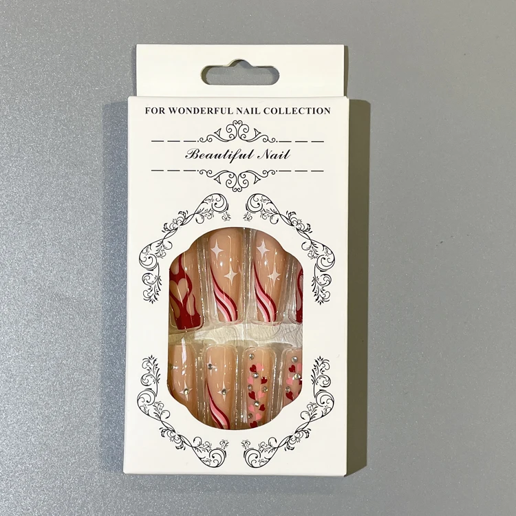 Nail supplies long coffin nails PMMA acrylic press on false finger nails 24pcs/box with glue design high quality