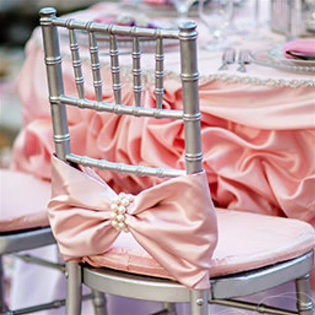 Luxury Wedding Chair Bands Sashes Smooth Bow Tie Burgundy Dusty Blue Eucalyptus Gold Satin Chiffon Sequin Drape Made Spandex