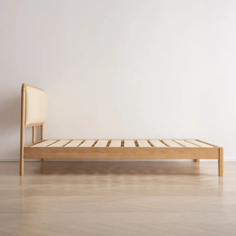 Modern Style Nordic Bed  Solid Wood Home King Bed Minimal Design Wooden Bed
