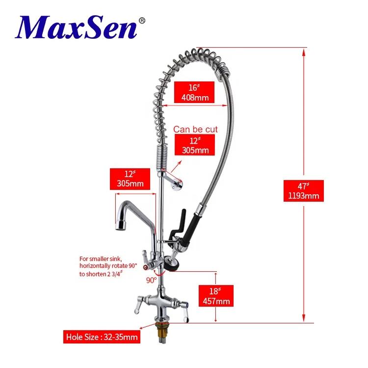 MaxSen Restaurant Pre rinse Unit with Tap Direct Manufactory Pre rinse Unit Faucet Use for 3 Compartments Sink