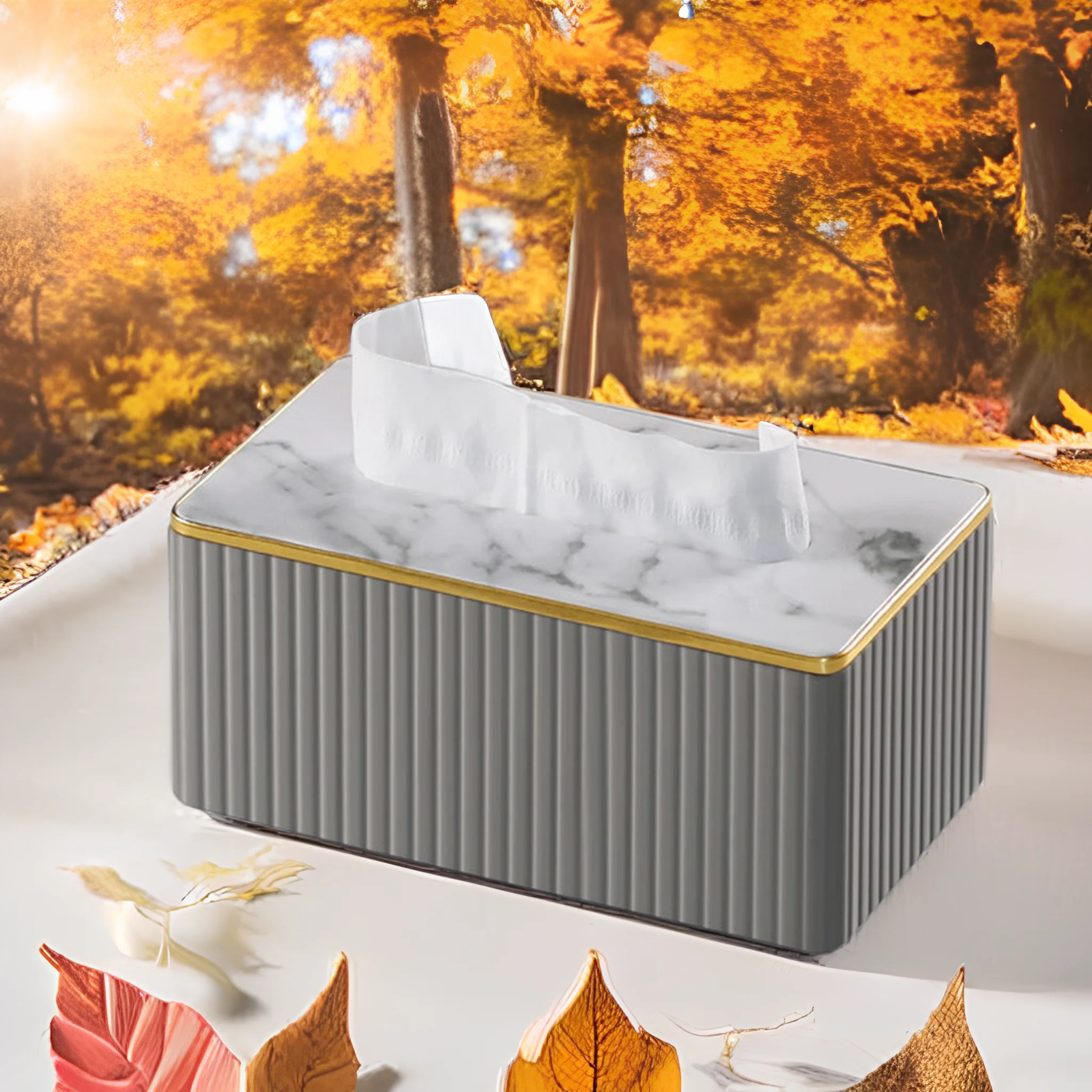 MAVOBO New Arrival Luxury Kitchen Bathroom Office Home Decor Black Leather Tissue Holder