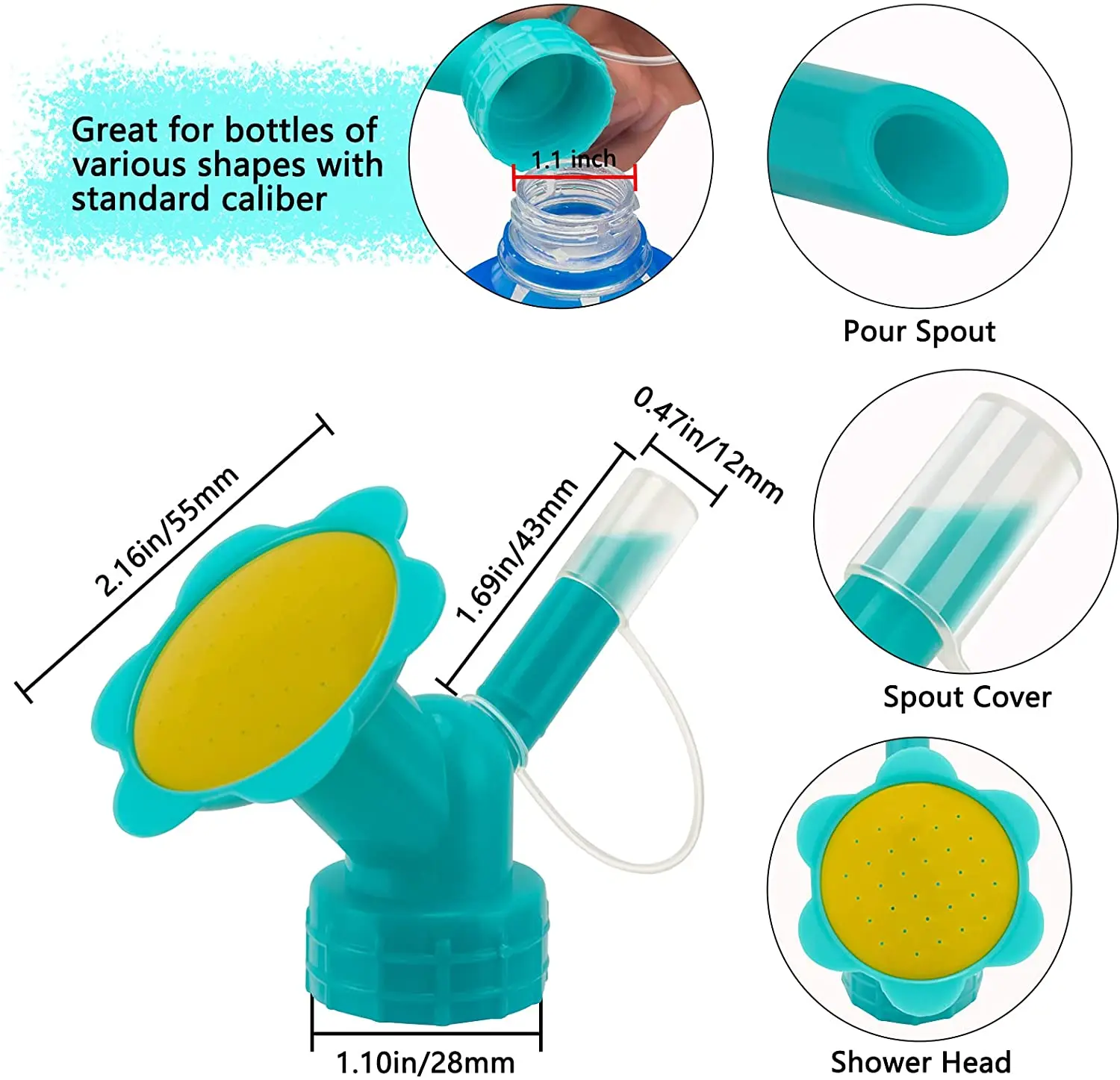 Bottle Cap Sprinkler, Dual Head Bottle Watering Spout, Bonsai Watering Can Sprinkler Head for Indoor Seedlings