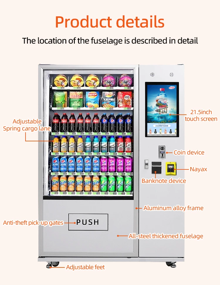Commercial use vending machine for food and drinks
