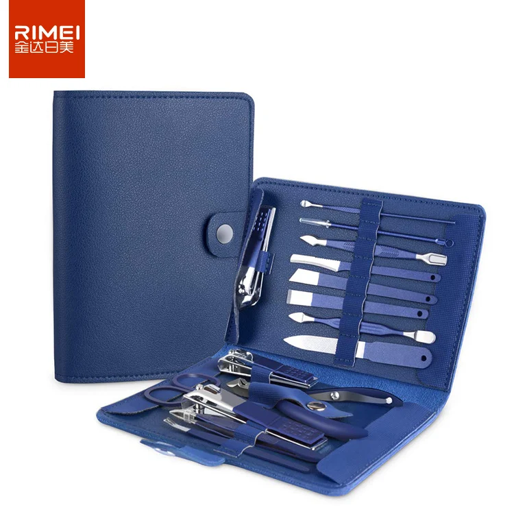RIMEI  15 Pieces Carbon Steel Nail Art Tools Professional Grooming Kits with Luxurious Travel Nail Care Manicure Set