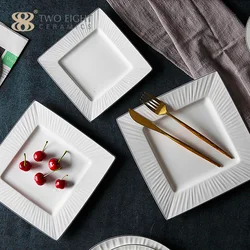 2021 elegant bone china plates restaurant White Silver Rim fine bone china dinner set Plates ceramic square plate