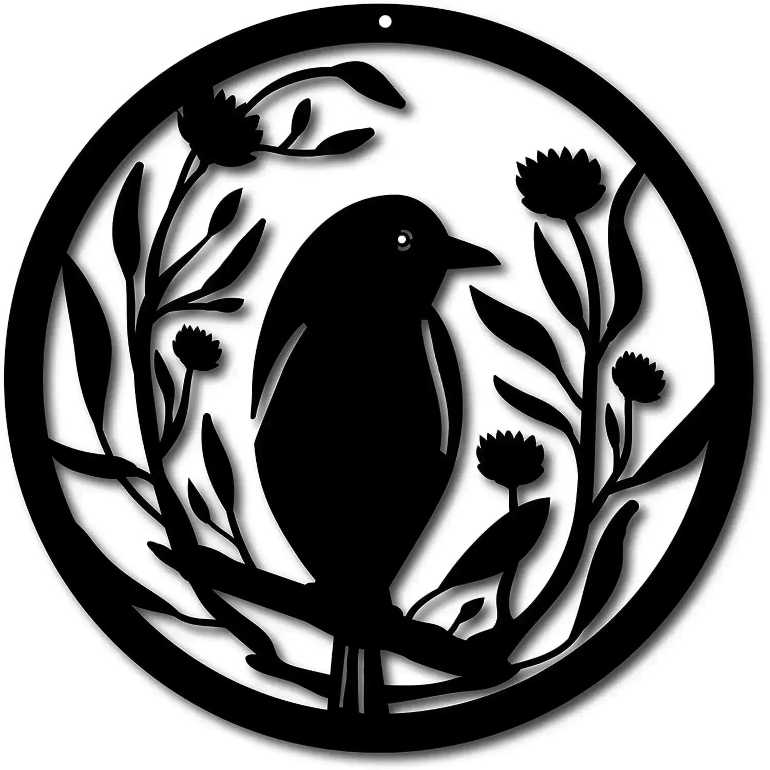 Home Decor Metal Wall Art Black Bird Design Handicraft with Flower and Plant Patterns Christmas Ornament Hanging decor