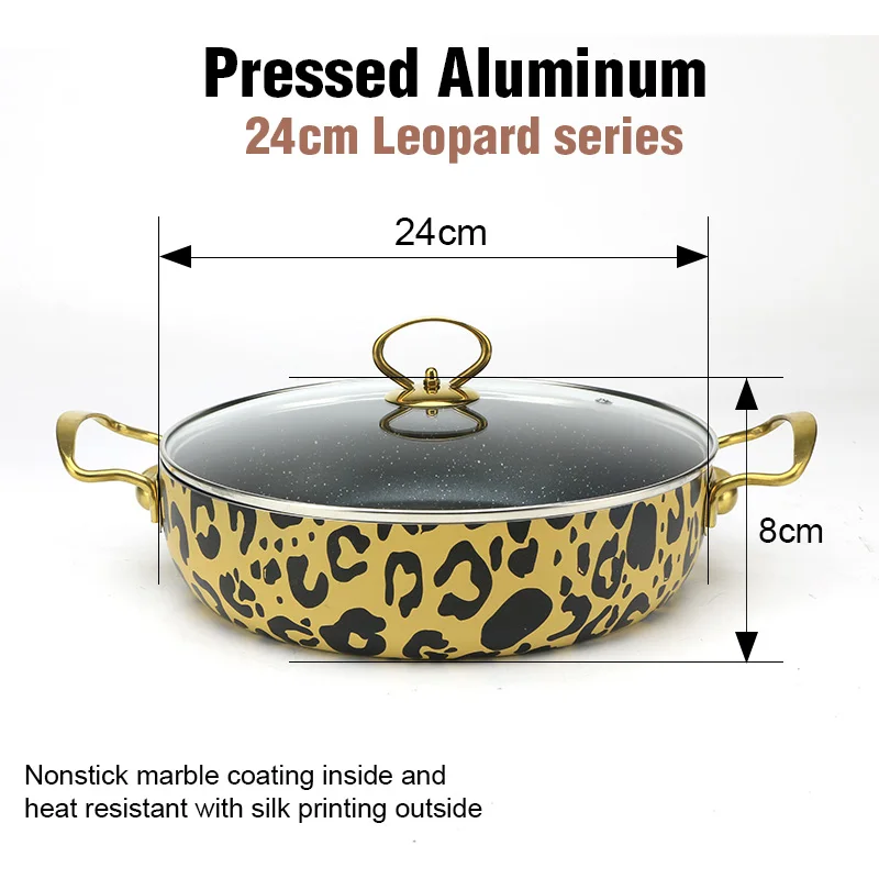 7 Pcs Aluminium Cheap Granite Nonstick Leopard Silk Printing Nordic Style Kitchen Ware Cookware Sets with Stainless Steel Handle
