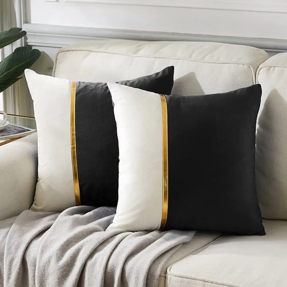 Soft Velvet Pillow Covers Patchwork Gold Tape two-color Stitch Cushion Cover Dutch Velvet Amazon Nordic Style Cushion Cover