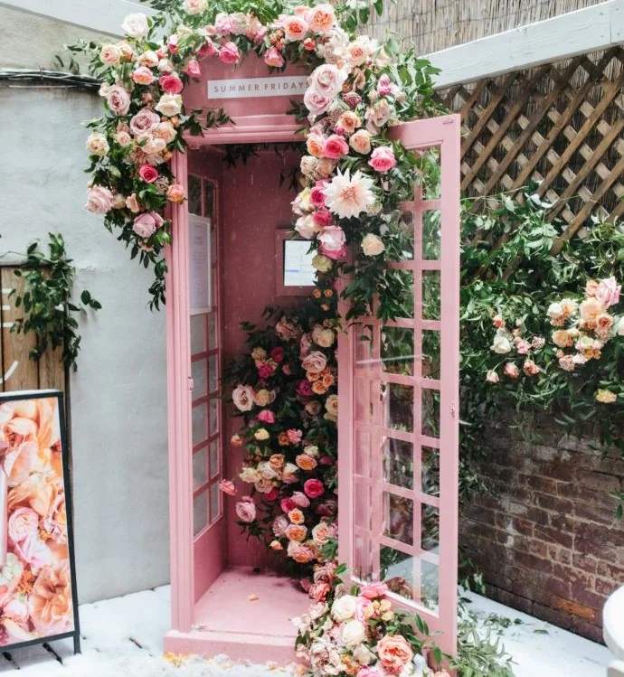 Telephone Booth Photography Flowers Wedding Traditional Antique Metal Red Pink London Telephone Box Phone Booth For Decoration