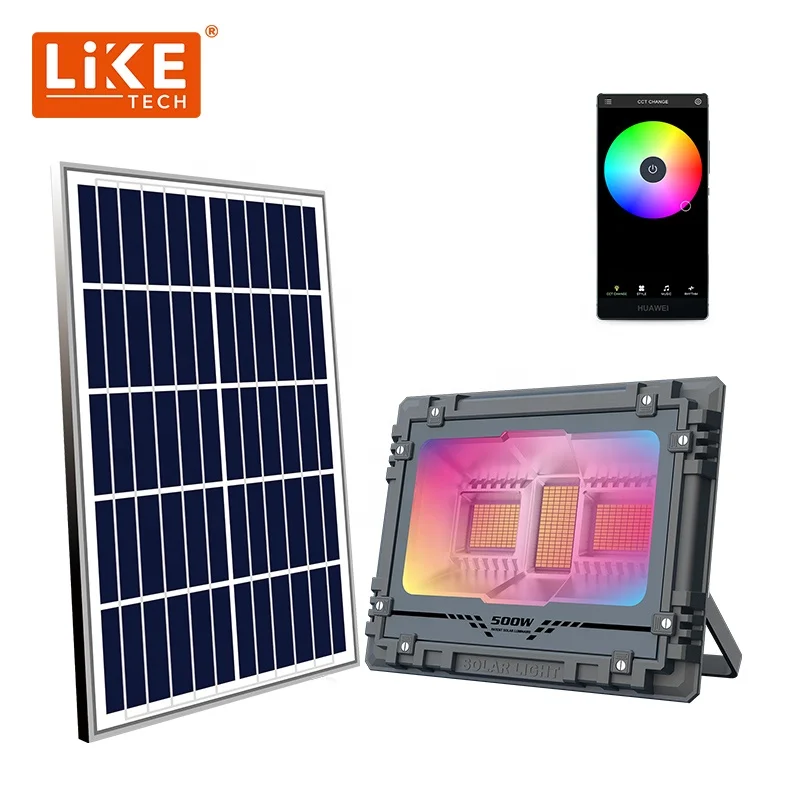 LikeTech solar light led multicolor ip65 outdoors garden wall 50W 100W 200W 300W 500W 800W coloured lights rgb solar flood light