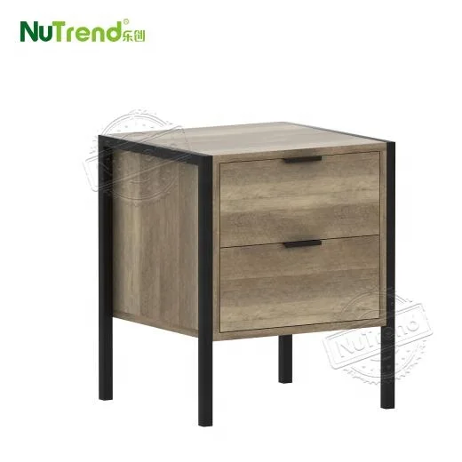 Wooden Metal Minimalist Living Room Modern Sofa Side Corner Tables Bedroom 2 Drawers Nightstands Bedside Table