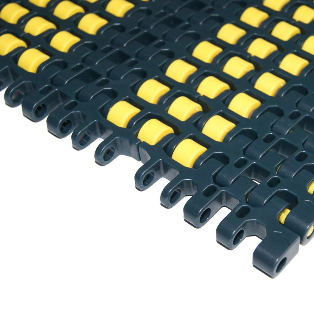 Plastic  Modular Belt with roller for low back-pressure applications