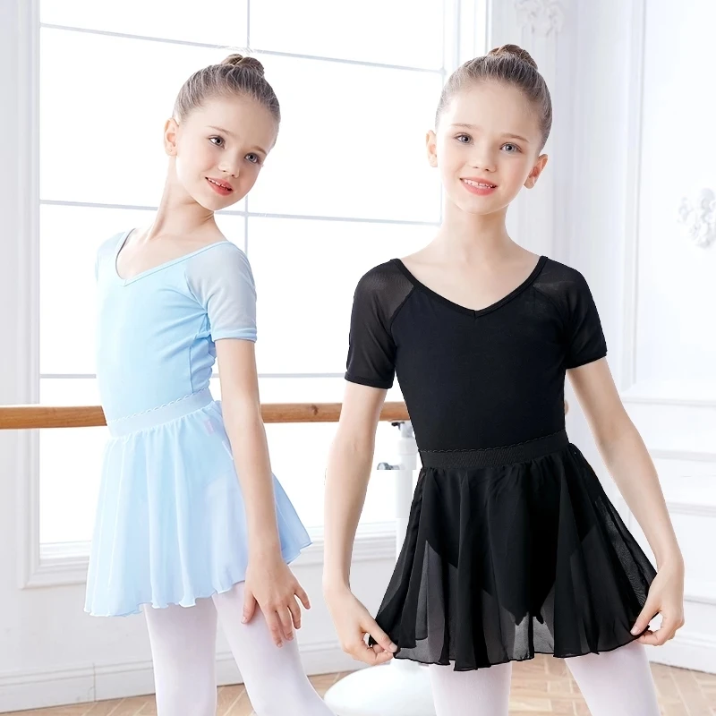 Girls Nylon Ballet Leotards Children Mesh Sleeve Elastic Dance Leotard