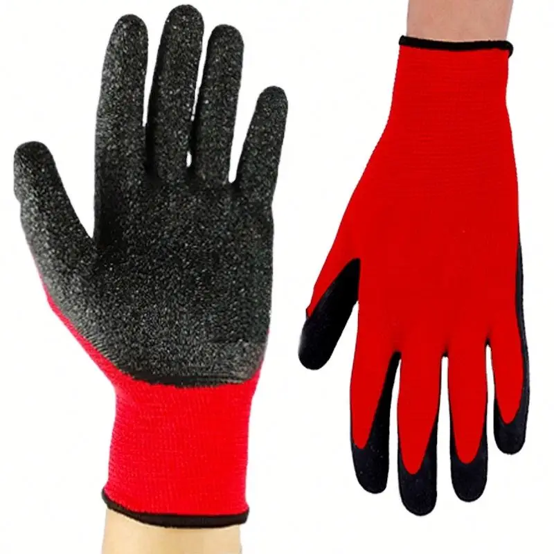 13 Gauge Latex Wrinkled Coated Safety Work Hand Protection Gloves for Gardening Household Construction