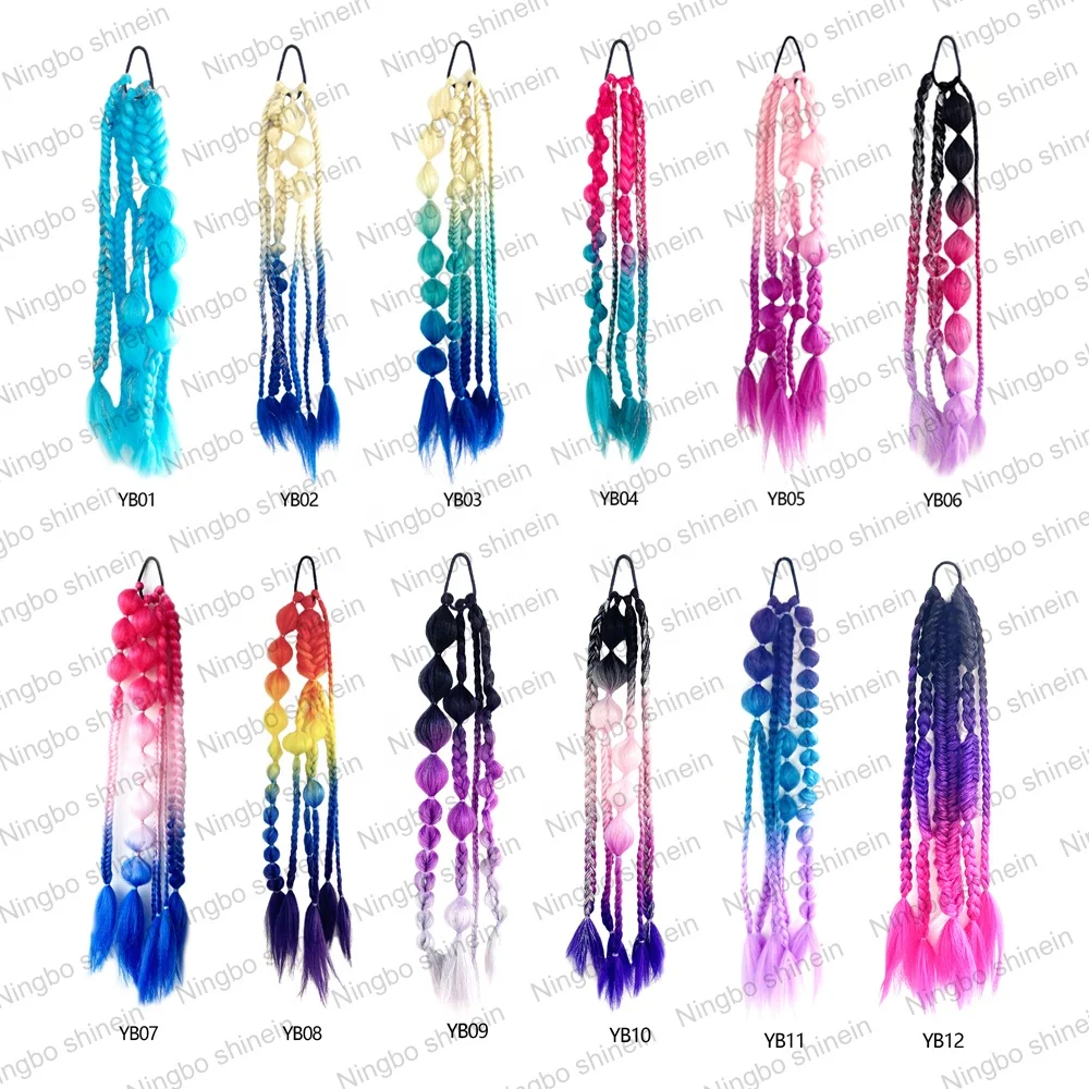 Shinein 24in Handmade Synthetic Color Bubble Braided Ponytail Ombre Hair Extensions Cosplay Kinky Straight Stick