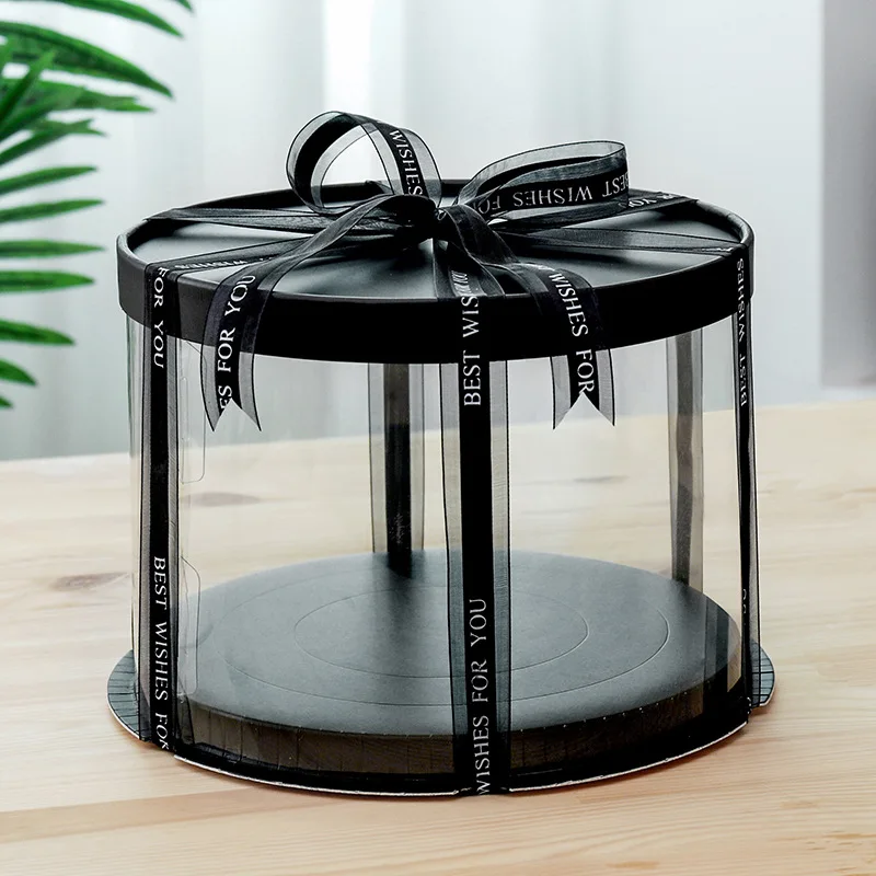 In Stock Transparent Black Round Cake Box 6/8/10Inch Bake Cake Packaging Box Gift Box