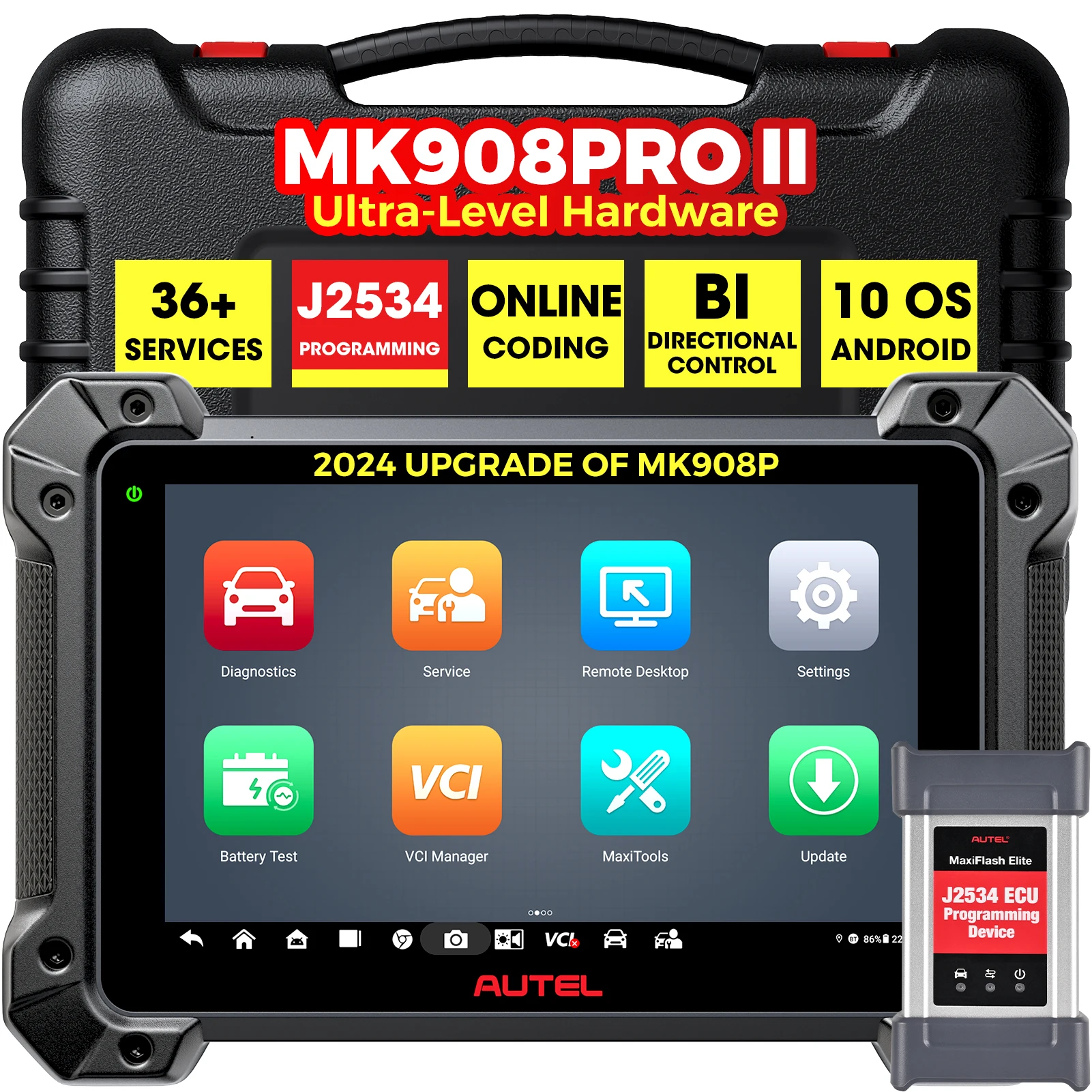 Autel MaxiSys Pro MK908P ll Elite 908 J2534 Online OBD2 Programming Diagnostic Scanner Cars 1-Year Warranty 12V Voltage Analyzer