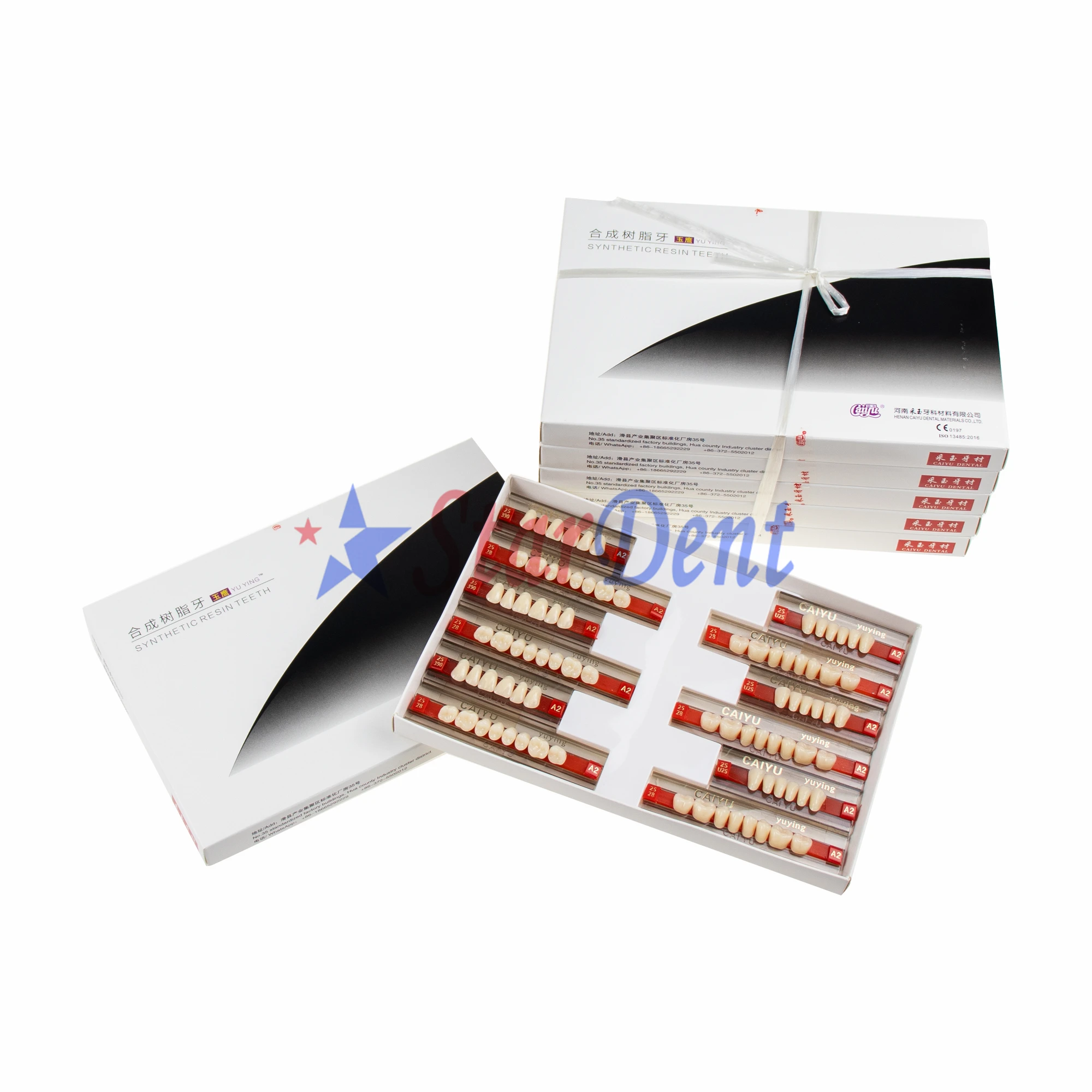 High Quality Dental Full Set (28PCS/set) Caiyu Synthetic Resin Teeth with Two-Layer Color Series