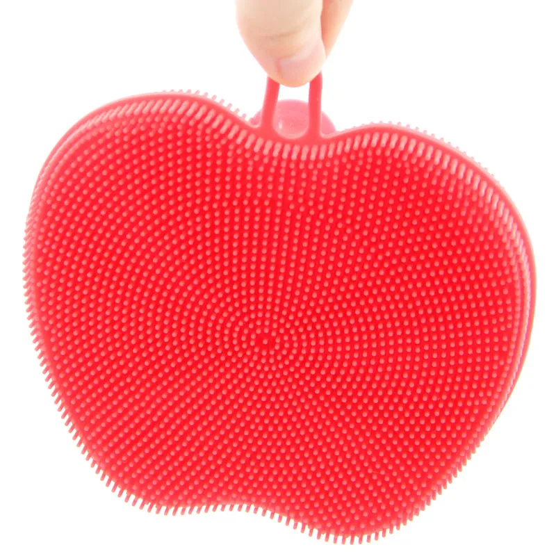 Reusable Silicone Apple Shaped Cleaning Sponge Brush Scrubber For Dish Fruit Vegetable Tools