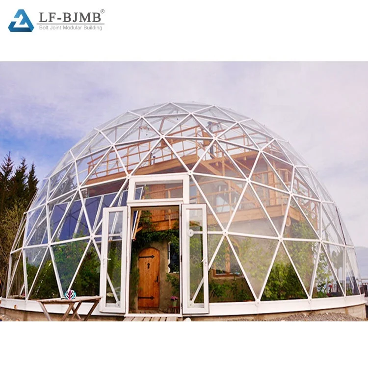 Waterproof Steel Space Frame Lighting Greenhouse Glass Dome House