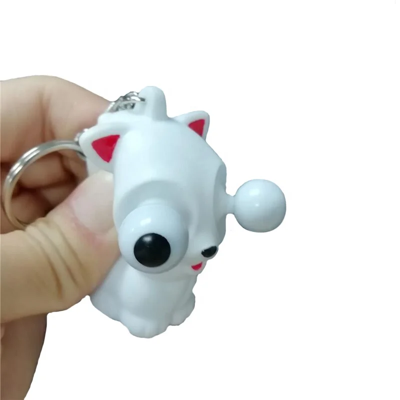 Hot sell PVC Animal Custom Eye Popper White Cat Keychain