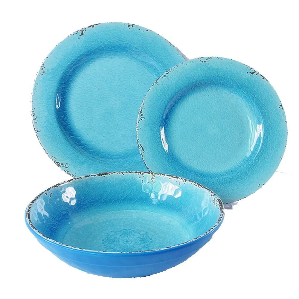 dishwasher safe reusable grade rustic design ice crackle melamine tableware dinner plates dinnerware sets