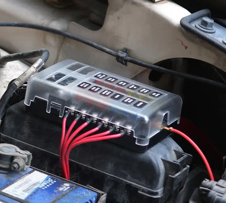 12V 24V Blade Fuse Box Holder 12/6 Ways Modified Fuse Box Terminal Block with LED Warning Light for Car Boat Marine Trike