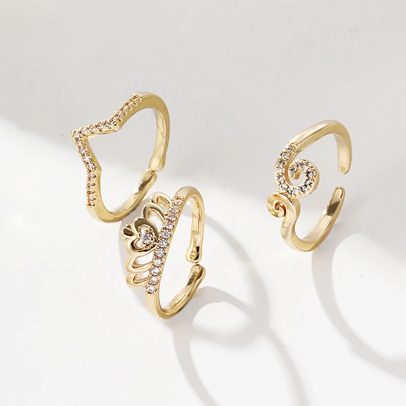 Fashion Fine Jewelry Diamonds Crown Ring Cubic Zircon Gold Engagement Ring For Women