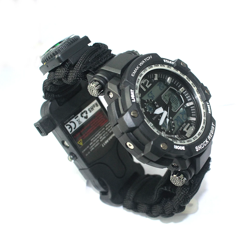 Sport Equipment Camping Custom Logo Cheap Hiking Equipment Watch 2020 New Products Multifunction Survival Watches, Outdoor Black