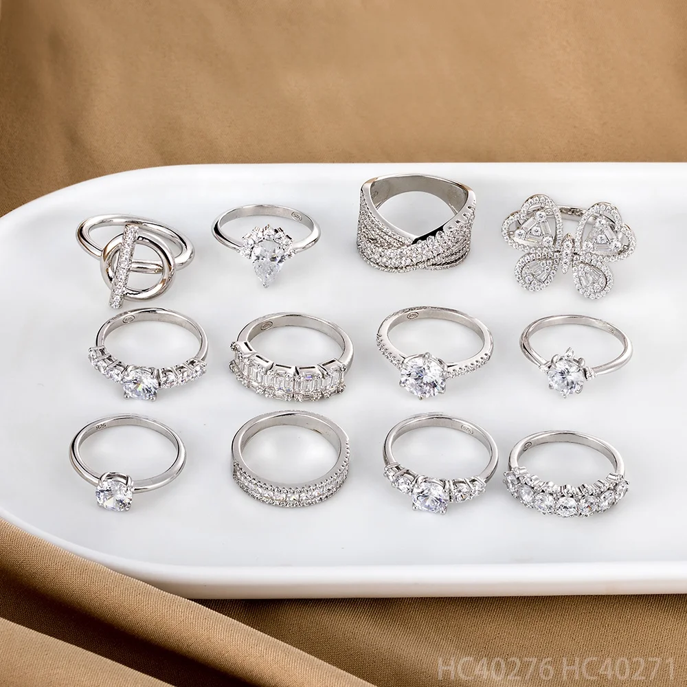 Women S925 Jewelry Zircon Wedding Engagement Cubic Zirconia 925 Sterling Silver Rings
